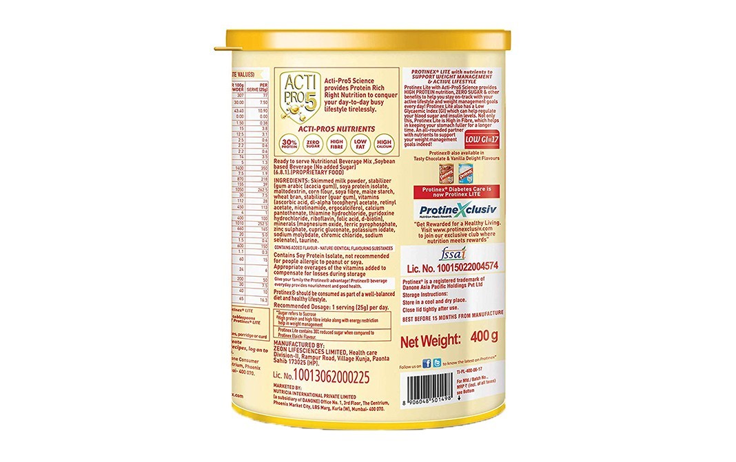 Protinex Lite Vanilla Flavour    Tin  400 grams